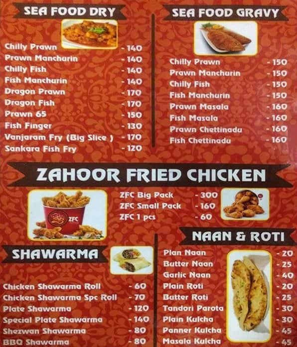 Menu At Zahoor Biryani And Fast Food Chennai 37r54f4