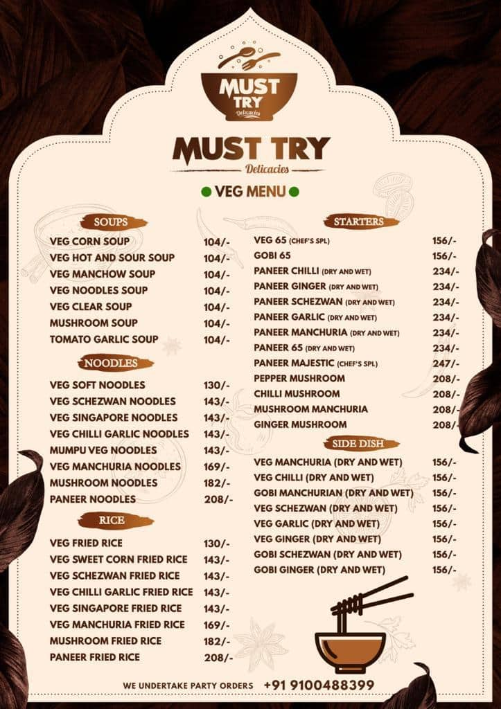 Menu of Must Try Delicacies, Nizampet, Hyderabad