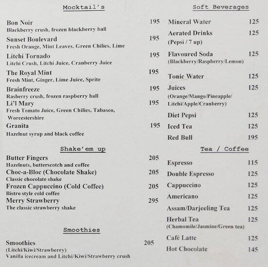 Menu at Olive Bistro, Gurugram, Shop 101