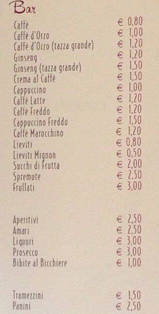 Menu di Pane Amore e Fantasia 
