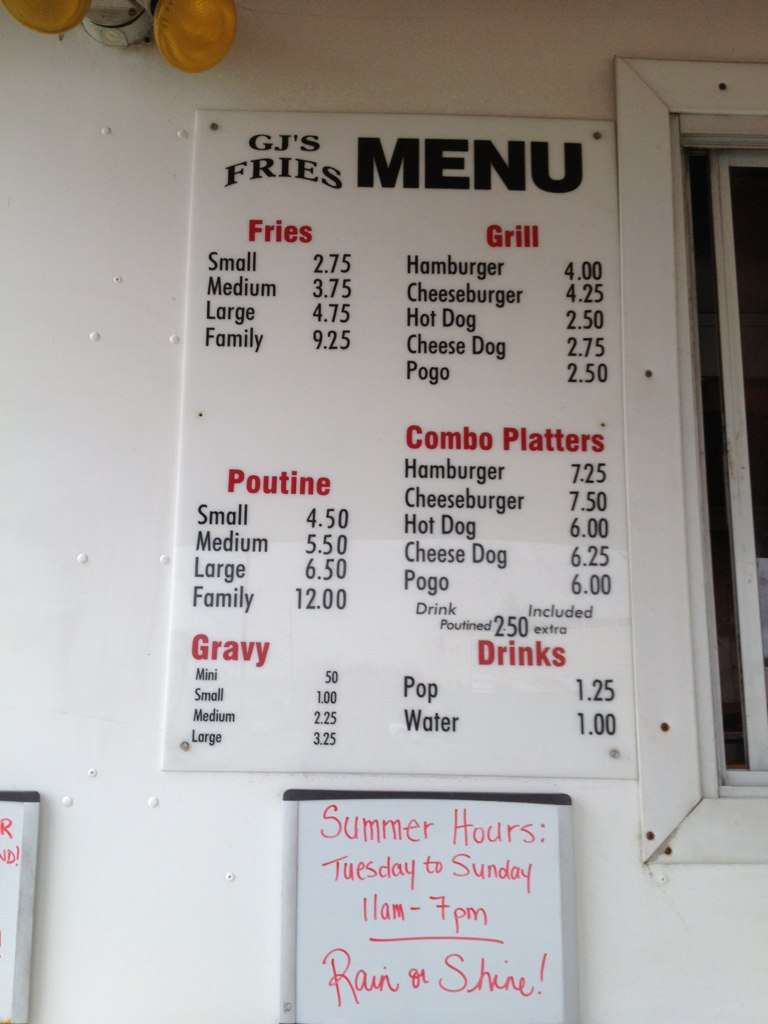 Carta de GJ's Fries