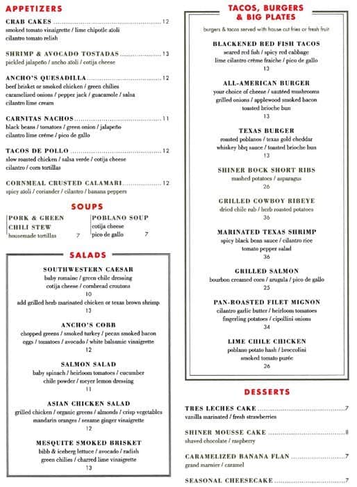 Ancho's Omni Austin Hotel Downtown Menu Urbanspoon/Zomato