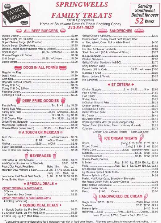 Family Treat Menu, Menu for Family Treat, Southwest / Near West Side