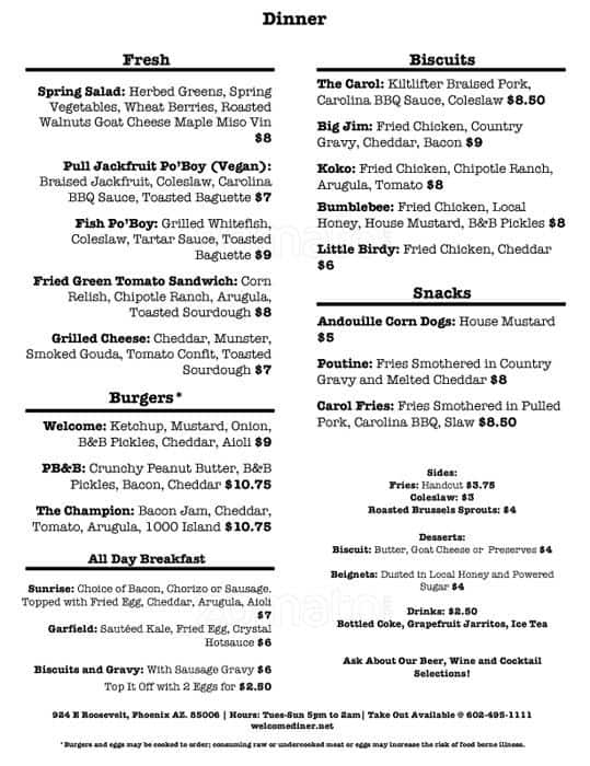 Welcome Diner Menu Welcome Diner Menu
