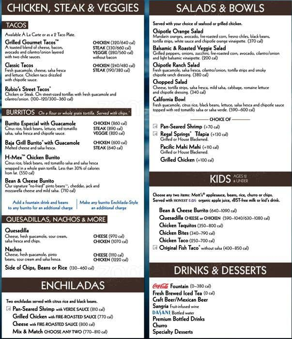 Rubio S Coastal Grill Menu Nutrition Besto Blog