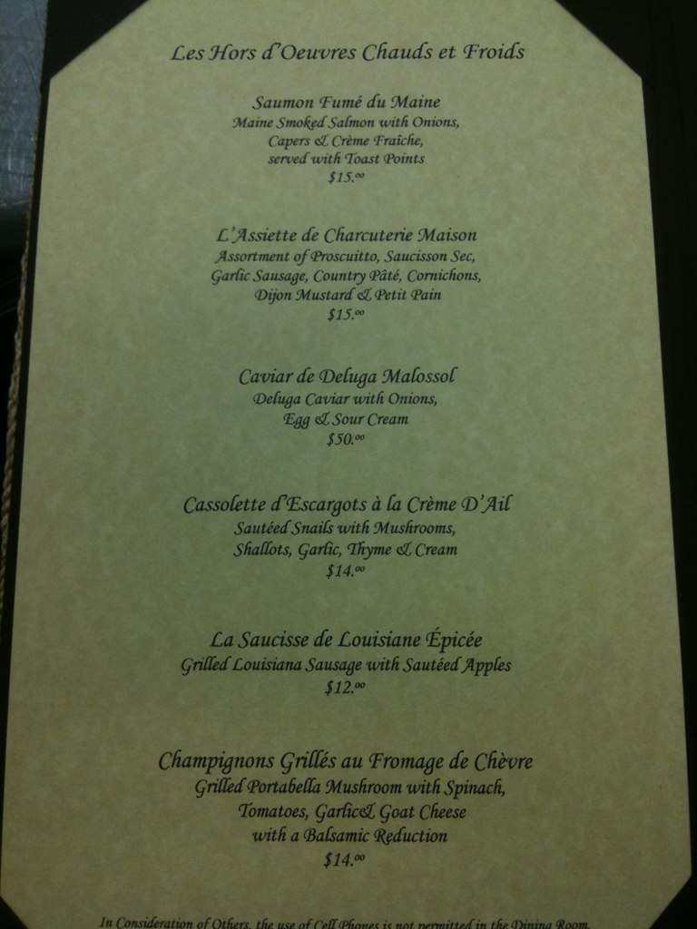 Menu at Maison Martinique Restaurant, Vero Beach