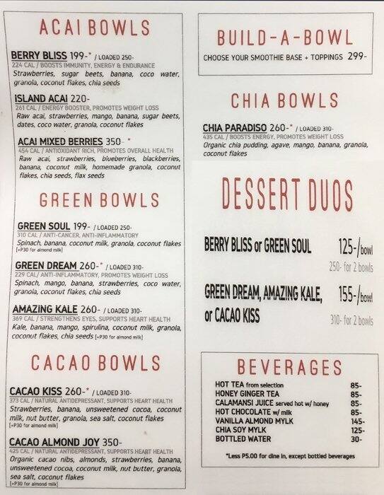 Bliss Bowls Menu, Menu for Bliss Bowls, Ortigas, Mandaluyong City