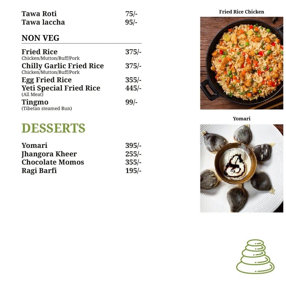 Yeti - The Himalayan Kitchen Menu, Menu for Yeti - The Himalayan Kitchen,  Cross Point Mall, Gurgaon, Delhi NCR