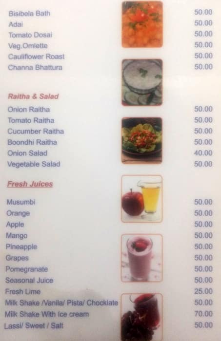 Sri Krishna Vilas Hotels menu