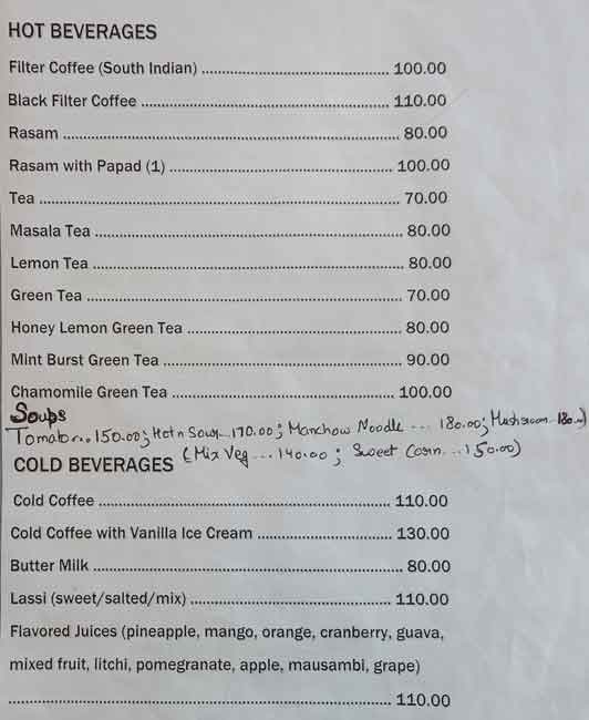 Madras Coffee House menu