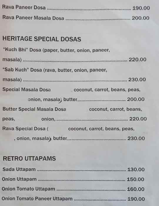 Madras Coffee House menu