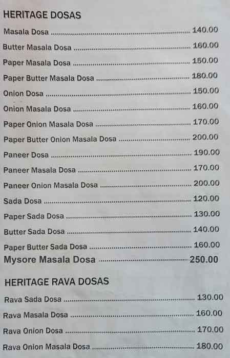 Madras Coffee House menu