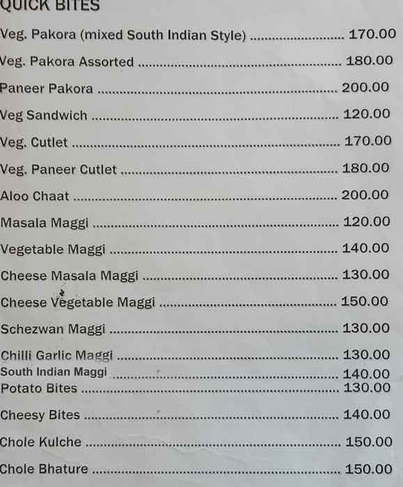 Madras Coffee House menu