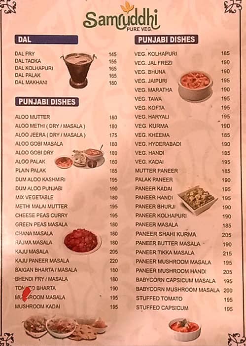 Hotel Samruddhi Pure Veg menu