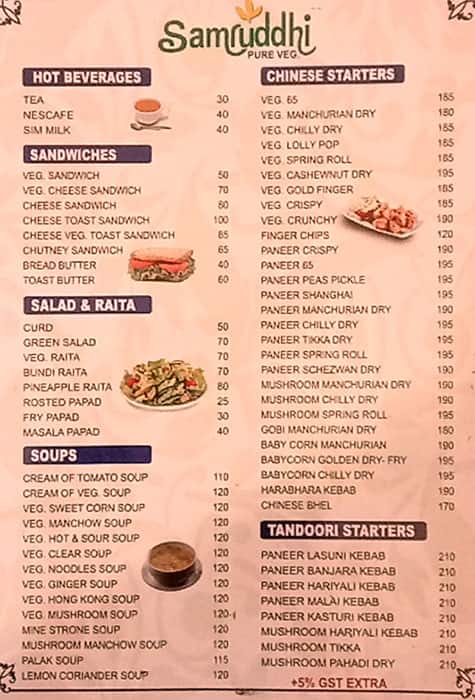 Hotel Samruddhi Pure Veg menu
