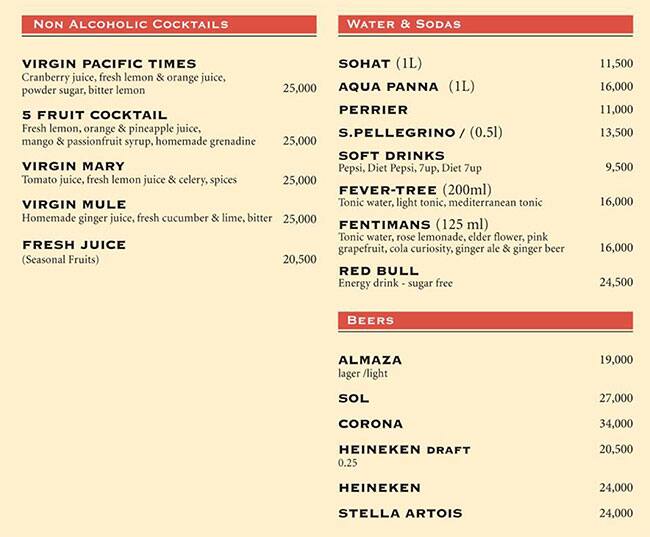 Pacifico menu