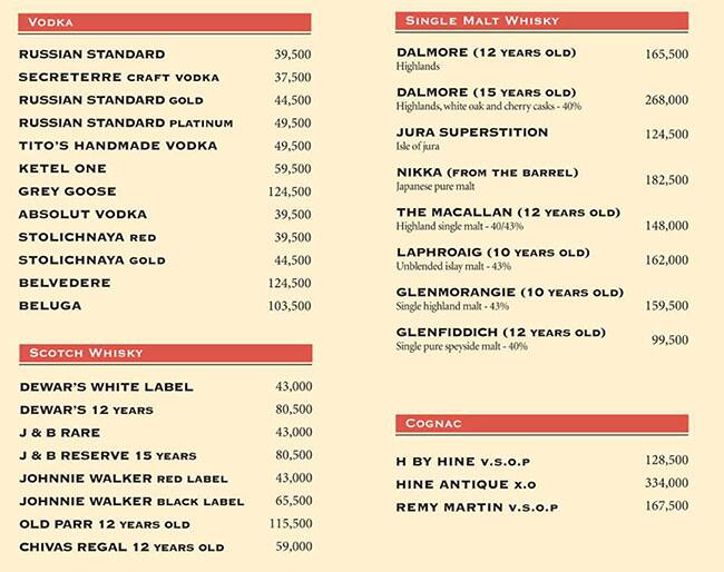 Pacifico menu