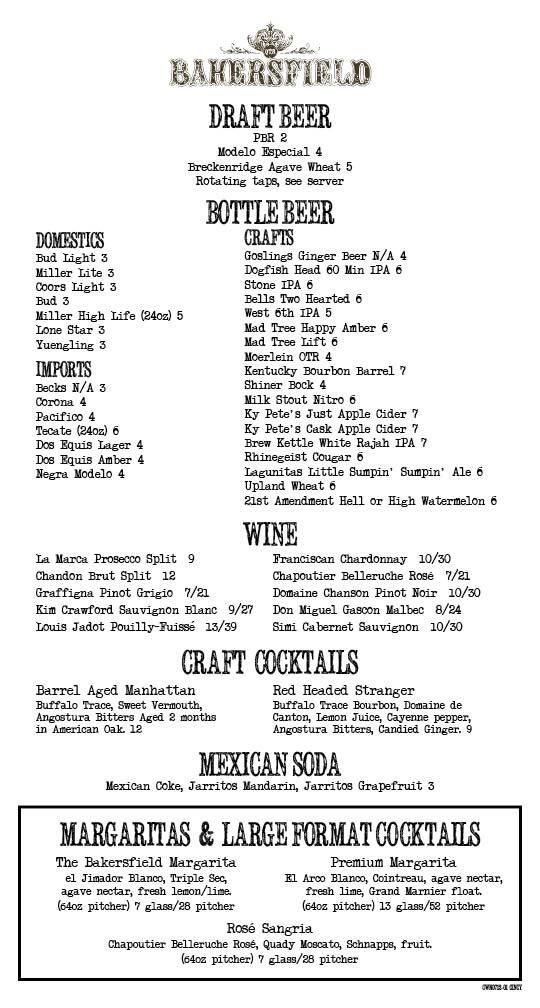 bakersfield cincinnati menu