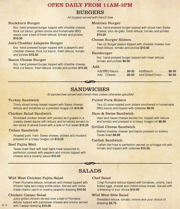 Menu at The Buckhorn Saloon & Museum pub & bar, San Antonio