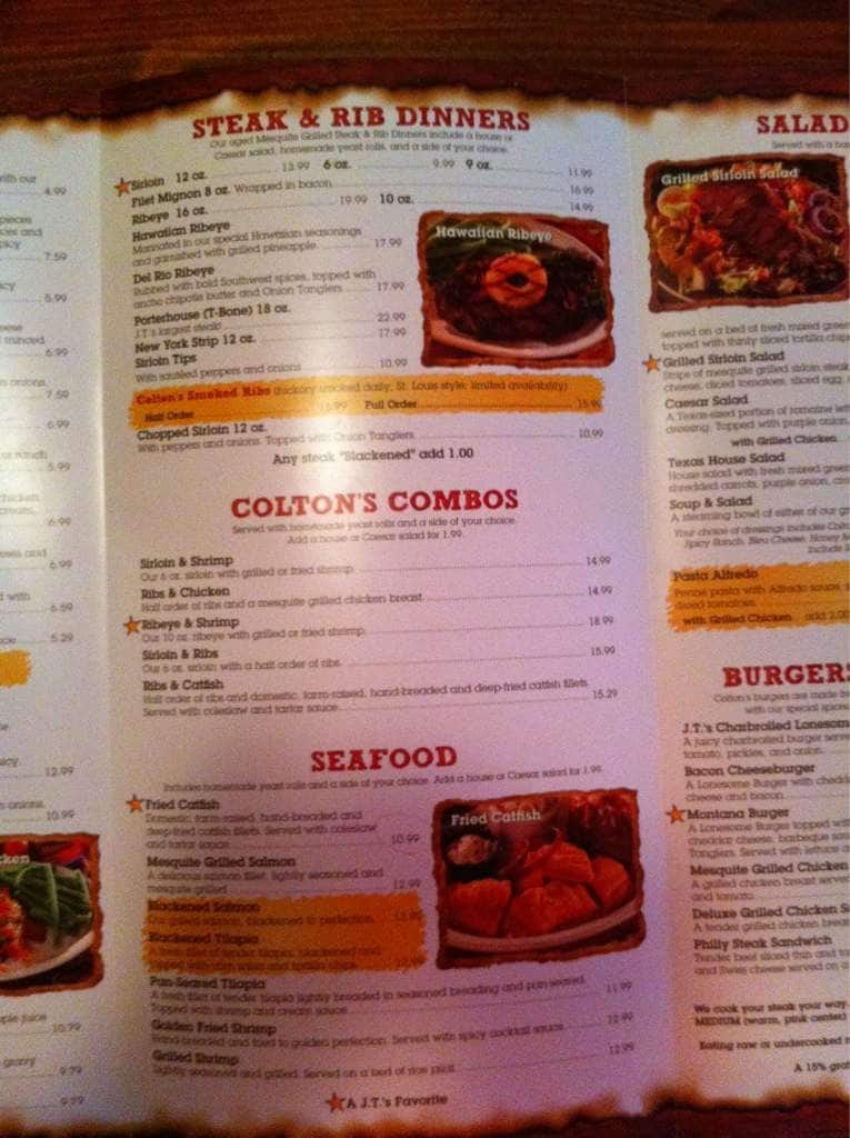 Menu at Colton's Steak House & Grill steakhouse, Hot Springs