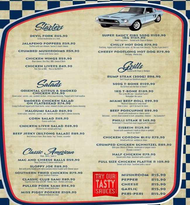 Menu at Mustang Sally's Pub & Diner, Pretoria, Pretorius St