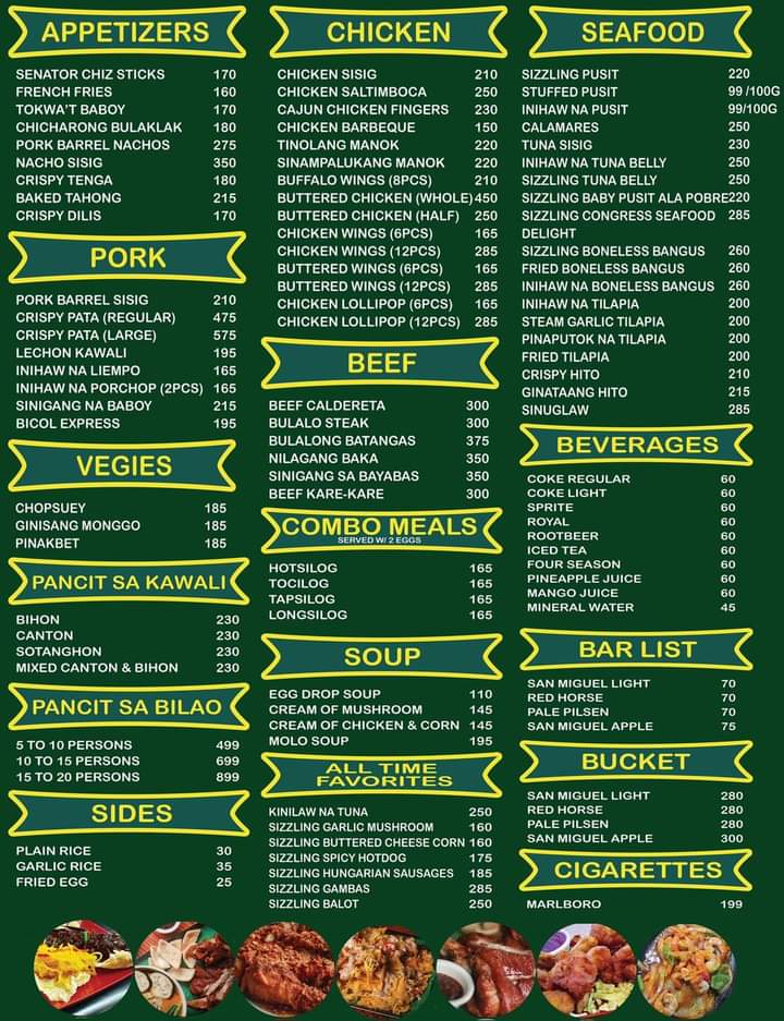 Menu at Pork Barrel, Quezon City, 92 Kalayaan Ave