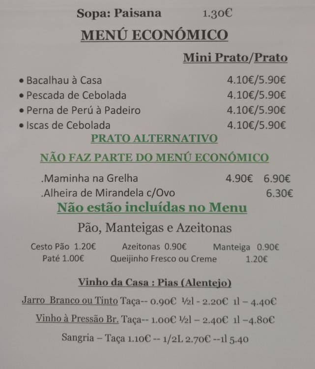 Pastelaria Menu Menu at Pastelaria Colóquio restaurant, Amadora, Av. dos Moinhos