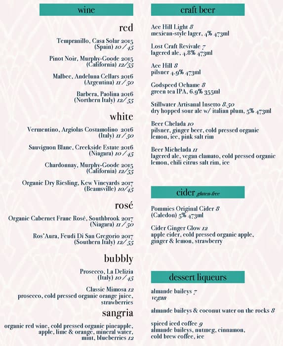 Menu at Fresh Kitchen + Juice Bar, Toronto