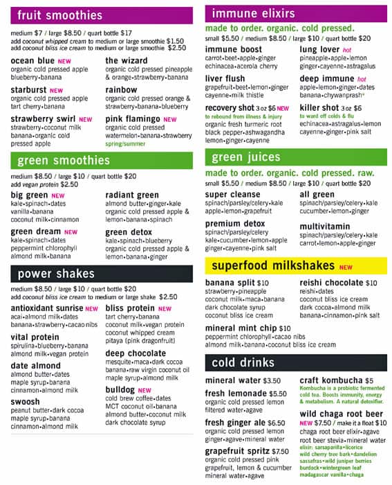Menu at Fresh Kitchen + Juice Bar Eglinton, Toronto
