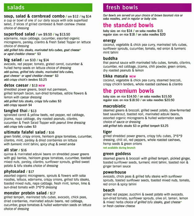 Fresh menu