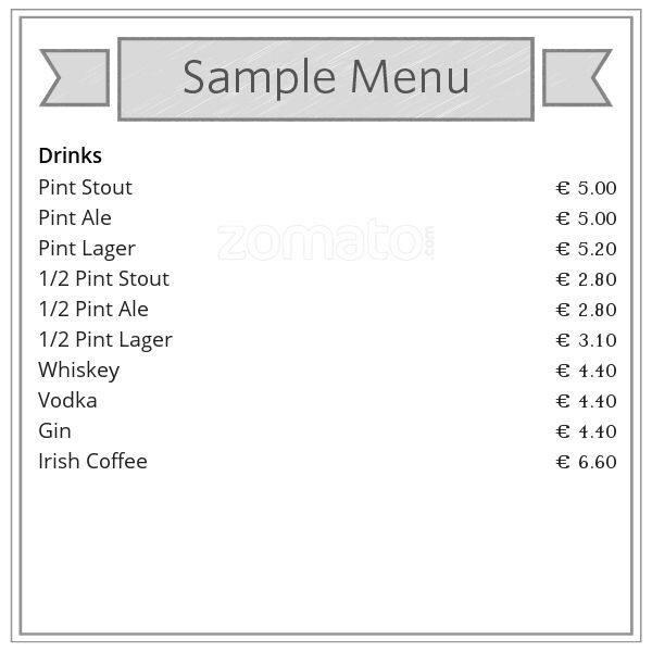 The Old Punch Bowl Menu, Menu for The Old Punch Bowl, Booterstown