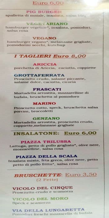 Menu di Aristocampo Piazza della Scala 