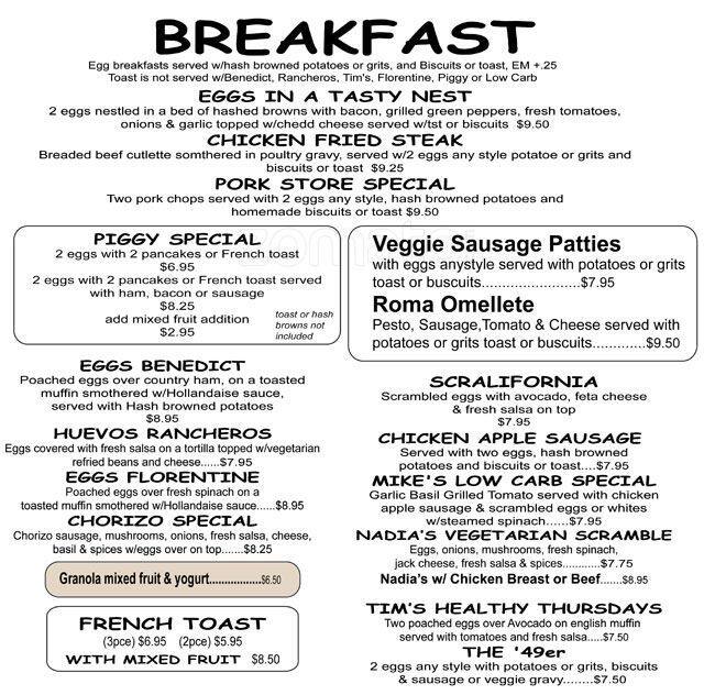 Pork Store Cafe Menu, Menu for Pork Store Cafe, Haight, San Francisco