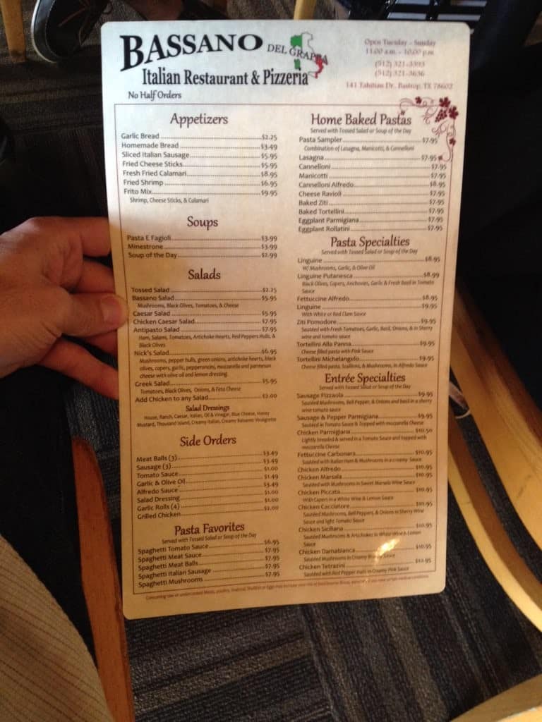 Bassano Del Grappa Menu, Menu de Bassano Del Grappa, Bastrop, Bastrop Urbanspoon/Zomato