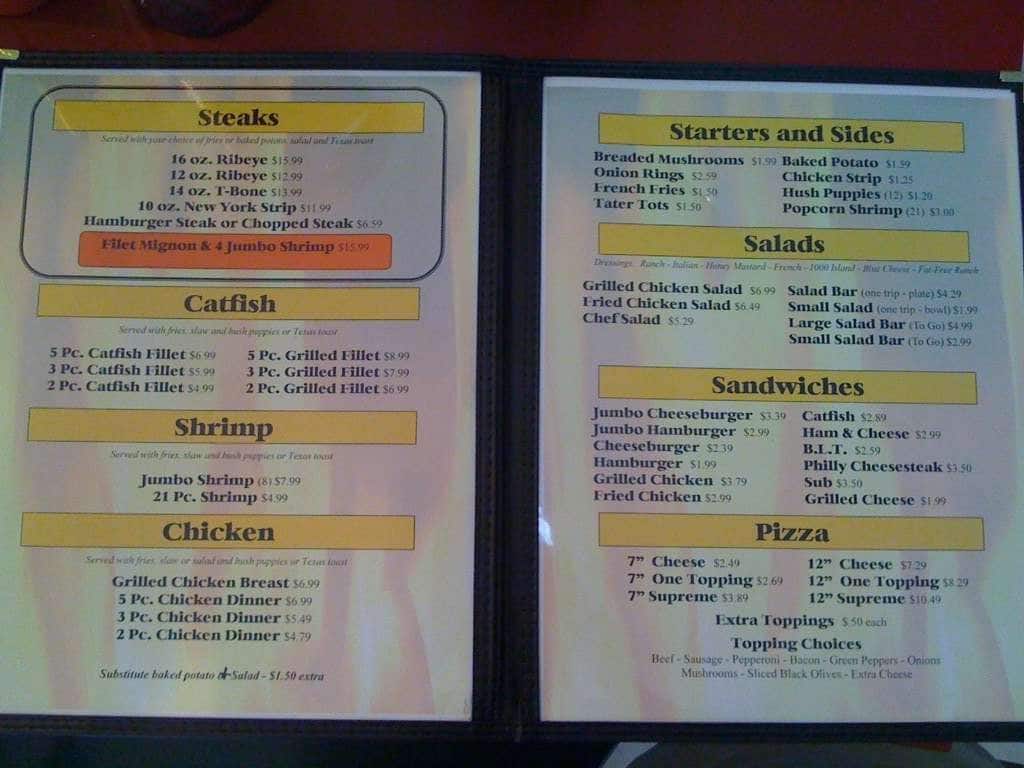 Menu at Don's Steakhouse, Walnut Ridge