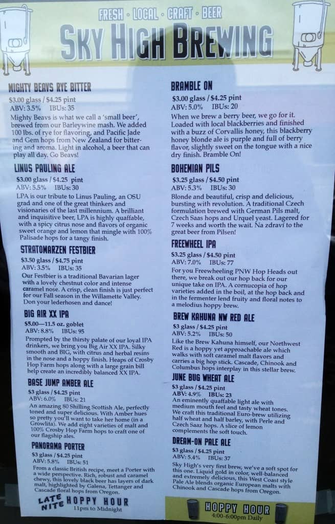 Menu At Sky High Brewing Pub Bar Corvallis menu-1-the-rooftop-restaurant-bar