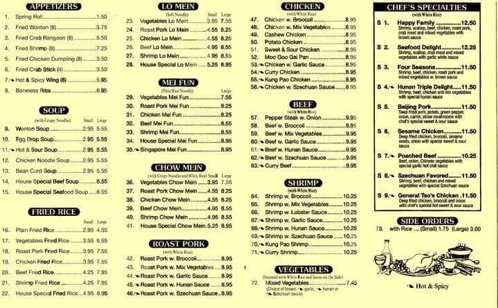 Menu at China House restaurant, Lacey