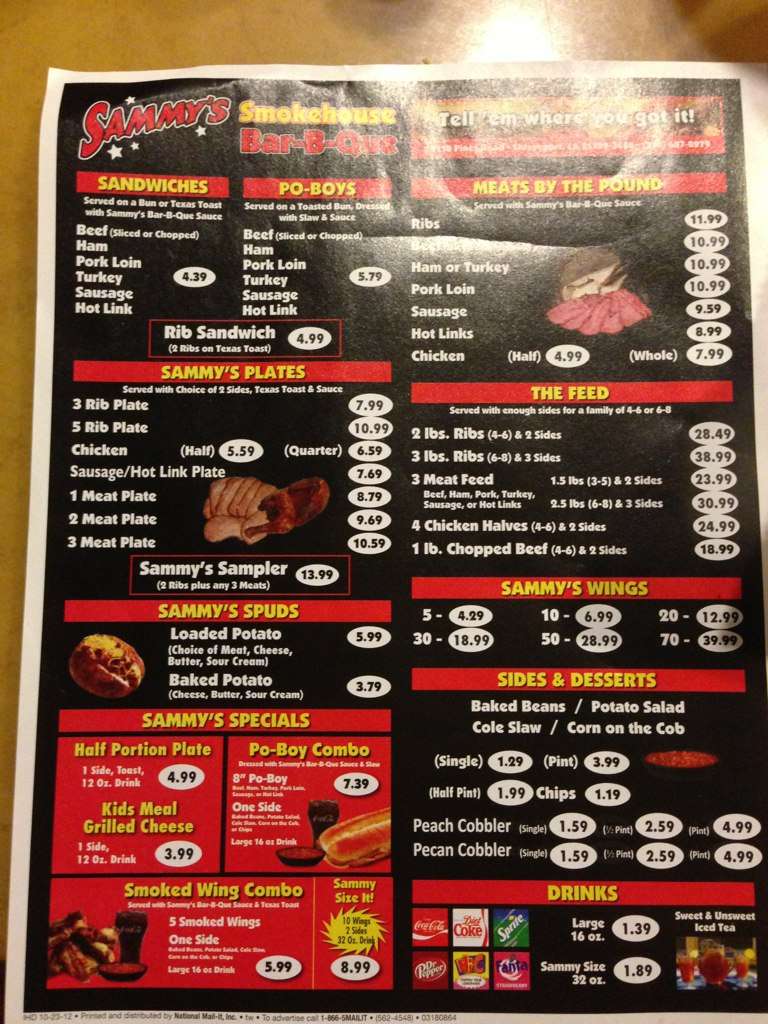 Sammy's Smokehouse Bbq Menu - Urbanspoon Zomato