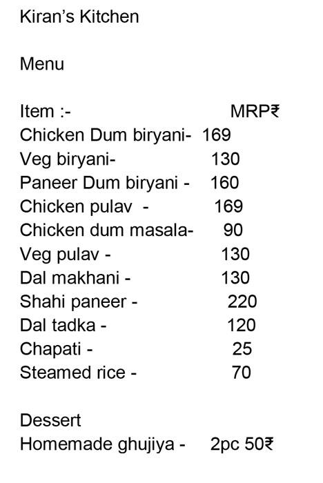 Kiran S Kitchen Menu Menu For Kiran S Kitchen Mehrauli New Delhi