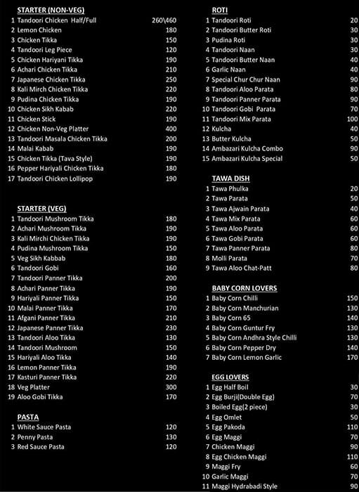 Menu of Kabab King, Magadi Road, Bangalore