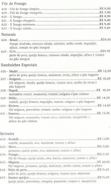 Padaria SK cardápio