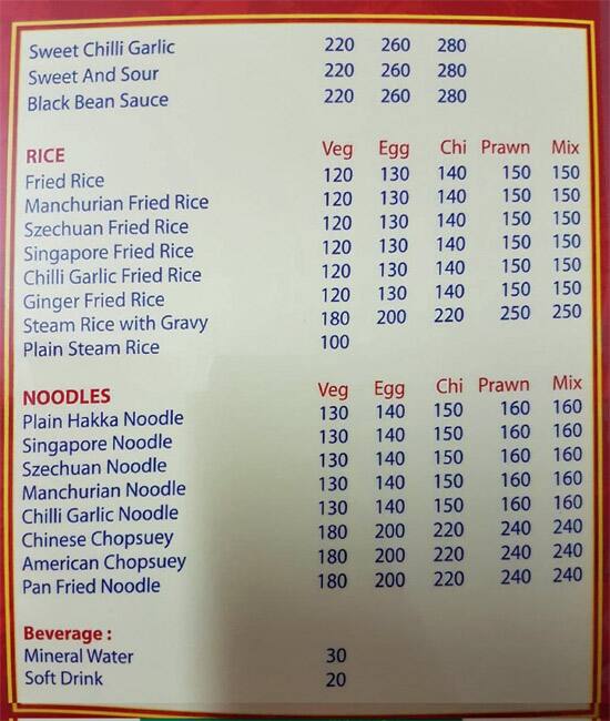 Hong Kong Chinese Restaurant A/C menu