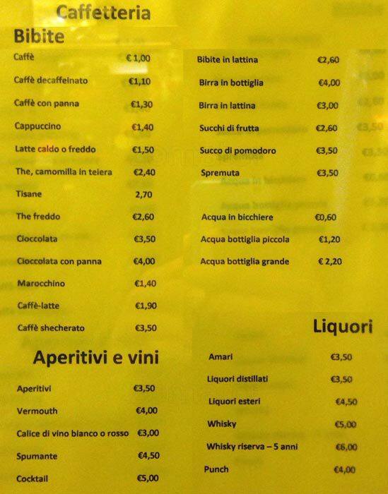Menu di Bar Sforza 