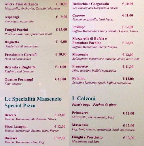 Menu de Ristorante Massenzio Ai Fori