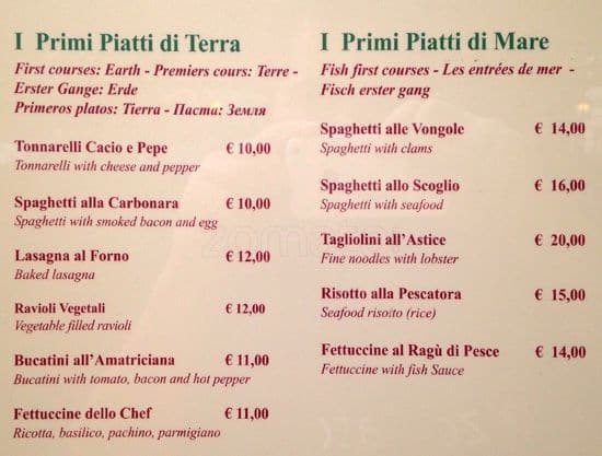 Menu de Ristorante Massenzio Ai Fori