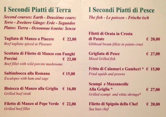 Menu de Ristorante Massenzio Ai Fori