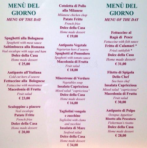 Menu de Ristorante Massenzio Ai Fori