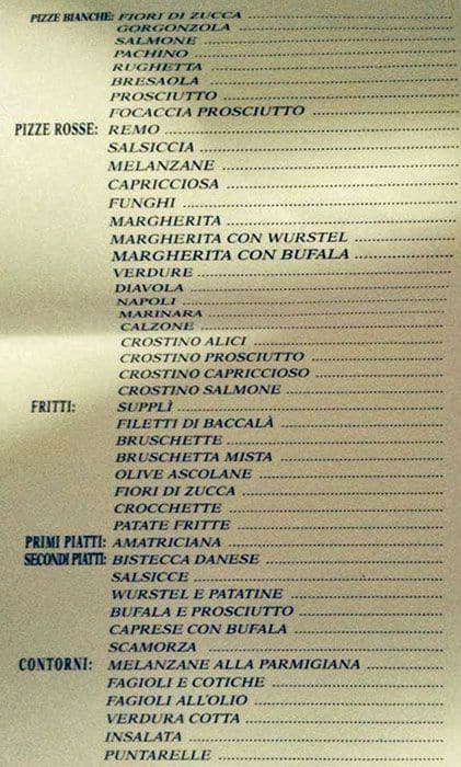 Menu di Da Remo 