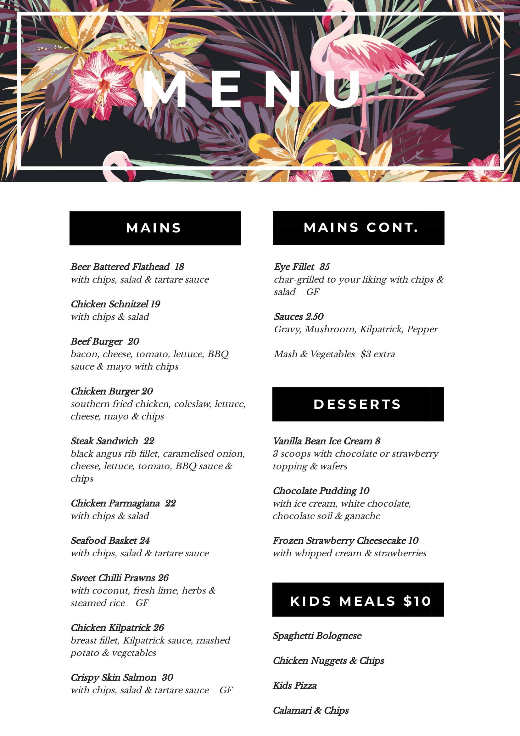 The Deck Menu Menu For The Deck Banksia Beach Brisbane