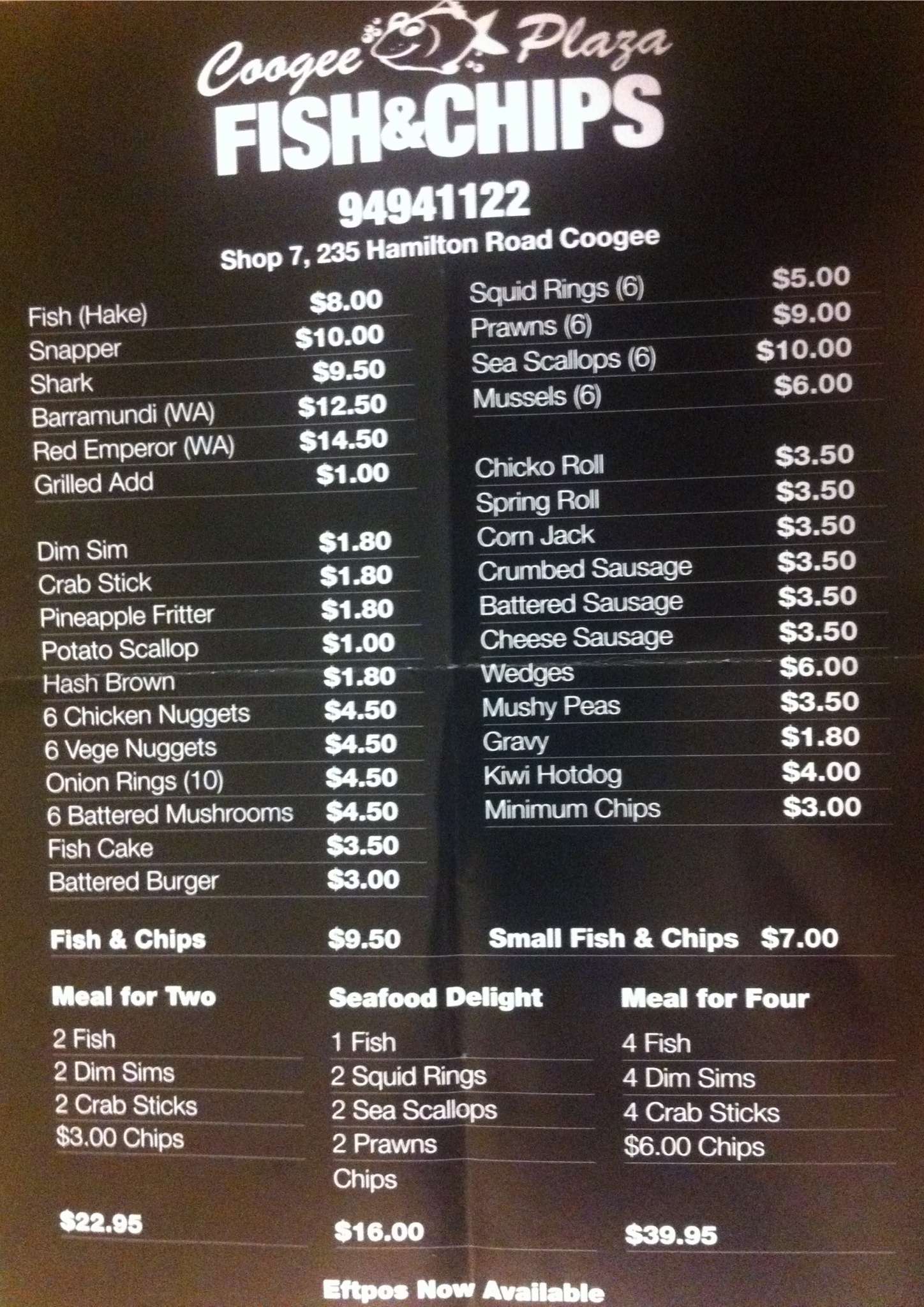 Coogee Plaza Fish & Chips Menu Urbanspoon/Zomato